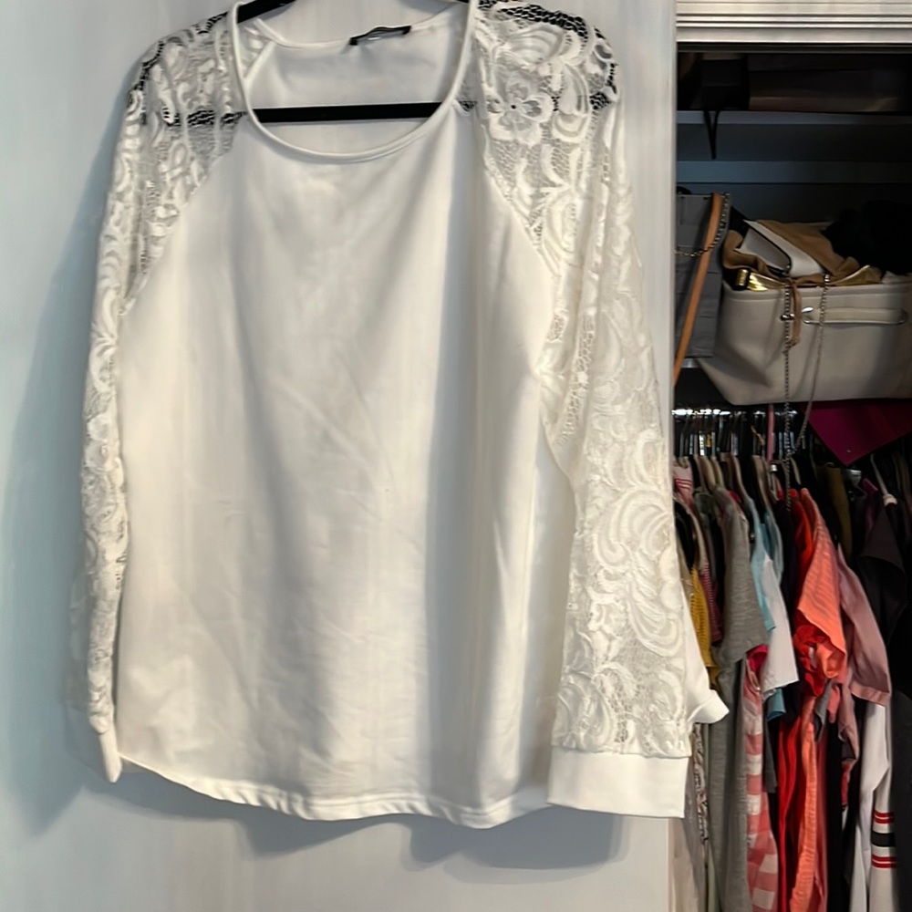 Off white lace sleeves size large top